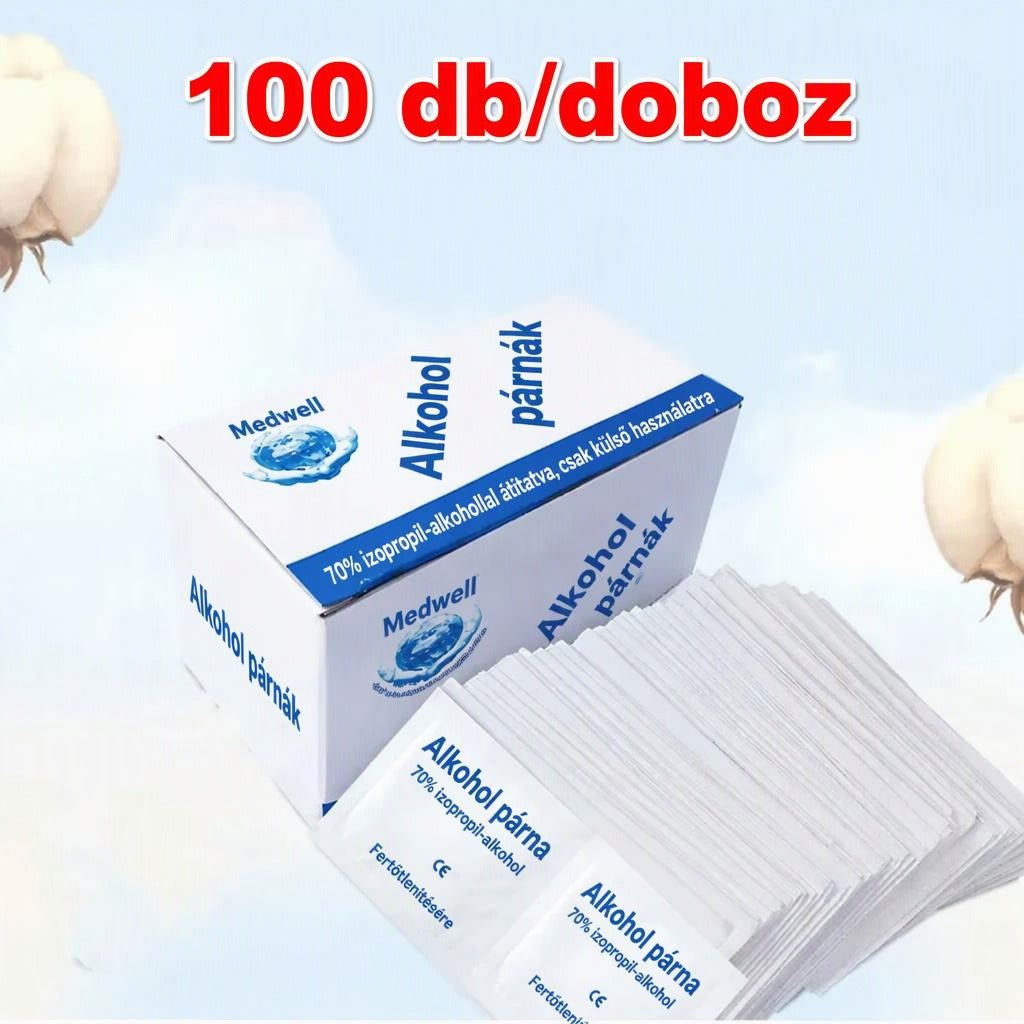 100 db hordozható alkoholos fertőtlenítő kendő