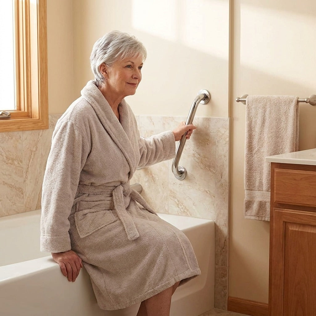 135-Degree Angled Stainless Steel Grab Bar - in everyday life