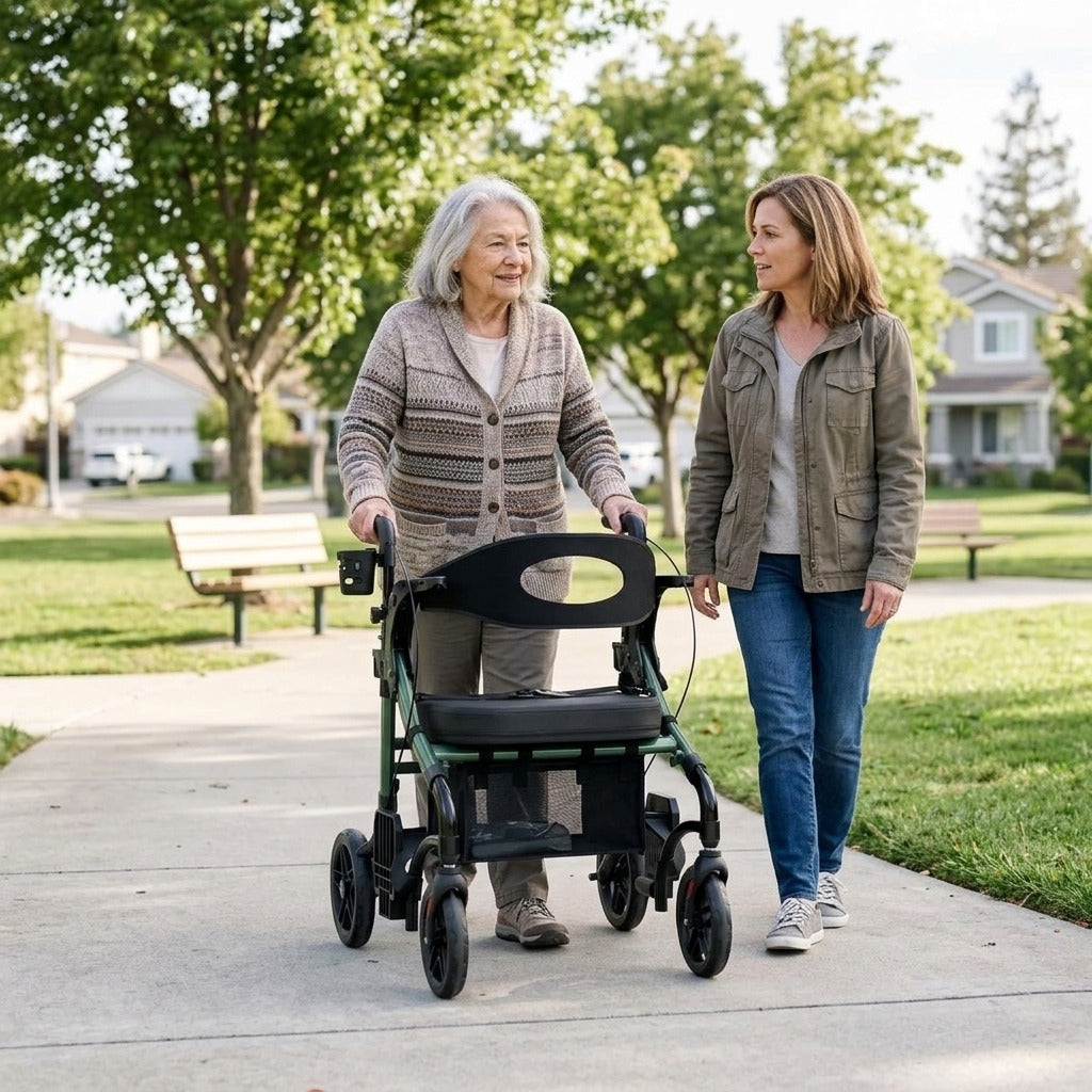 2-in-1 Rollator Walker and Transport Wheelchair Combo - in everyday life