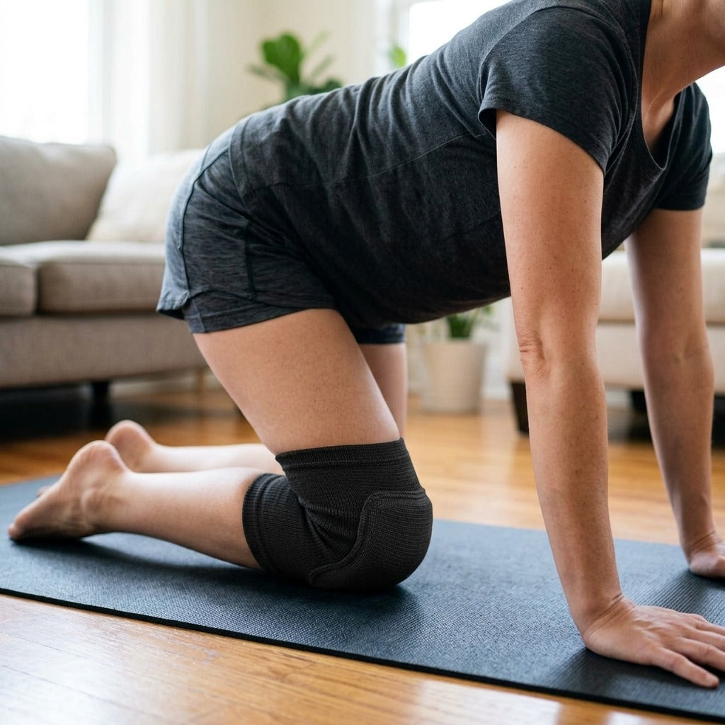 2-Piece Cotton Knit Knee Pads for Sports and Dance - in use