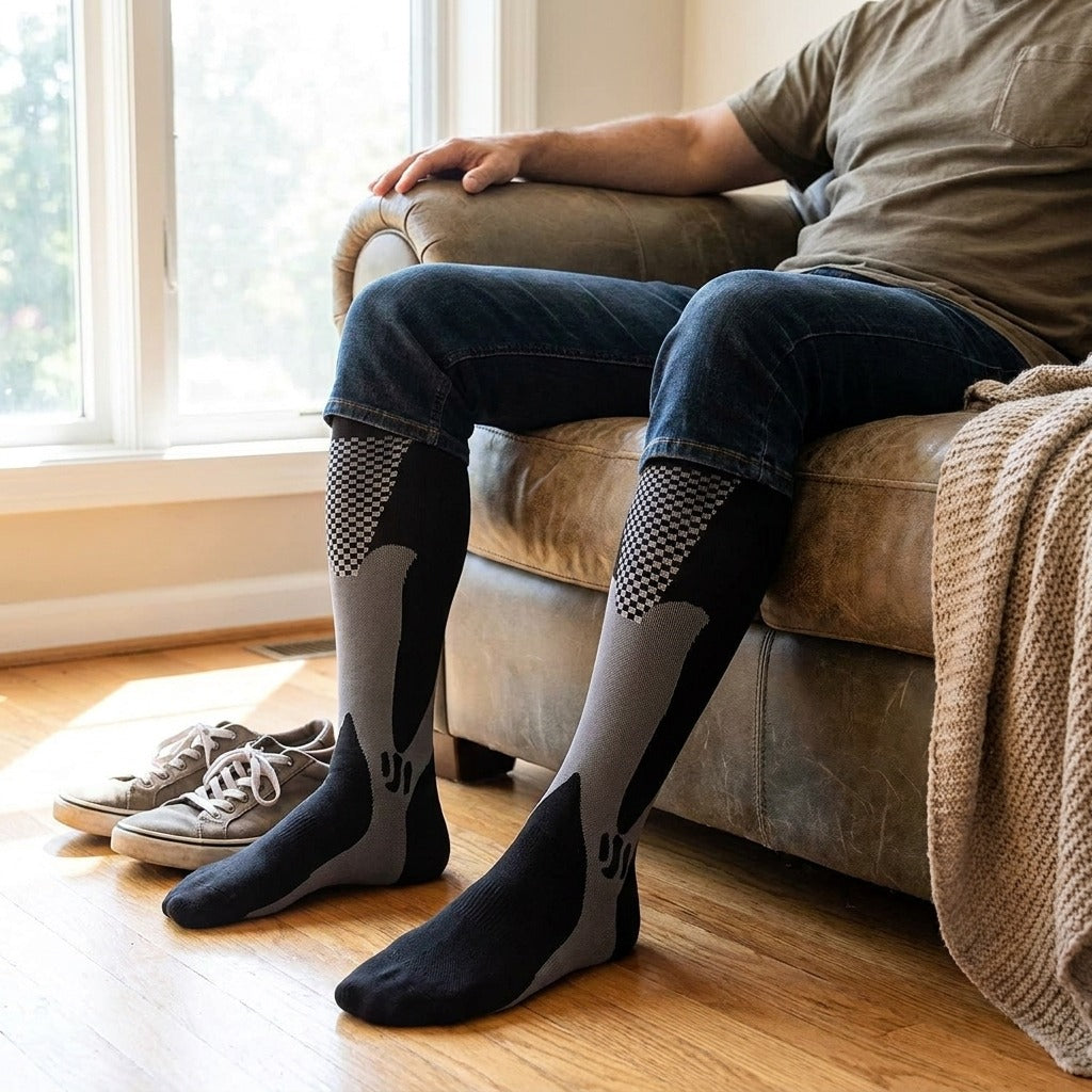 20–30 mmHg Compression Socks for Travel and Everyday Wear - in use