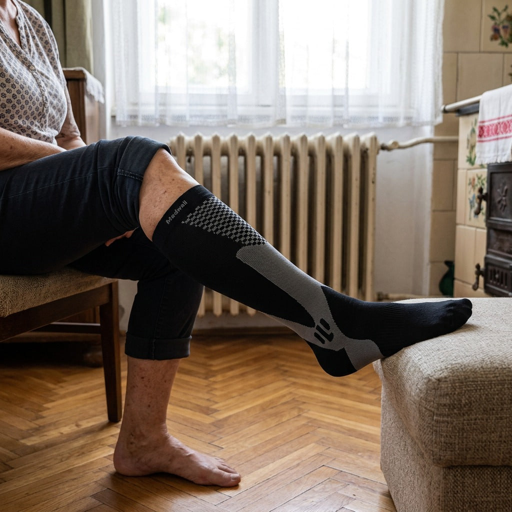 Kompressziós zokni 20–30 mmHg utazáshoz és mindennapokra - használat közben