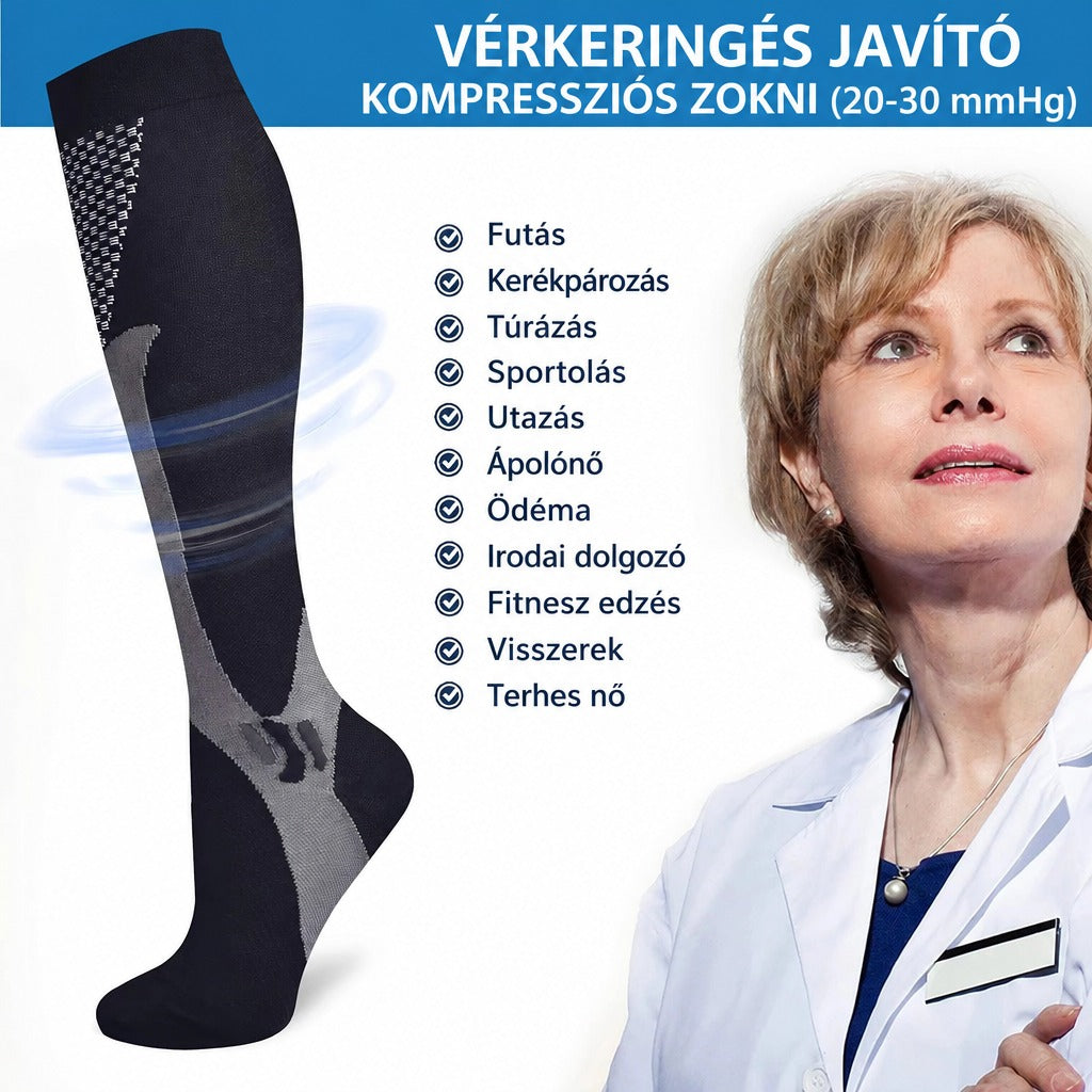 Kompressziós zokni 20–30 mmHg utazáshoz és mindennapokra