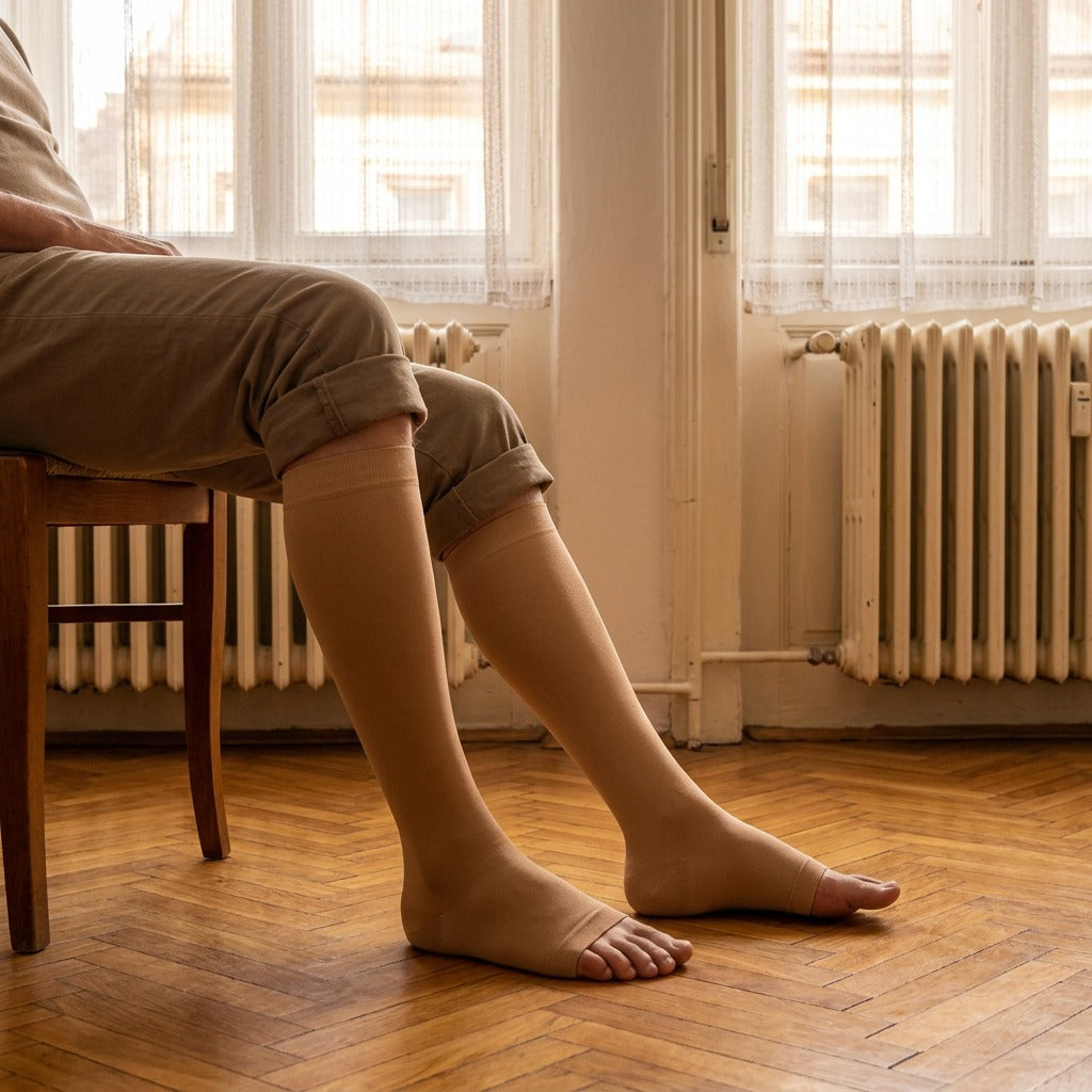 20–30 mmHg nyitott orrú vádlizokni - otthon