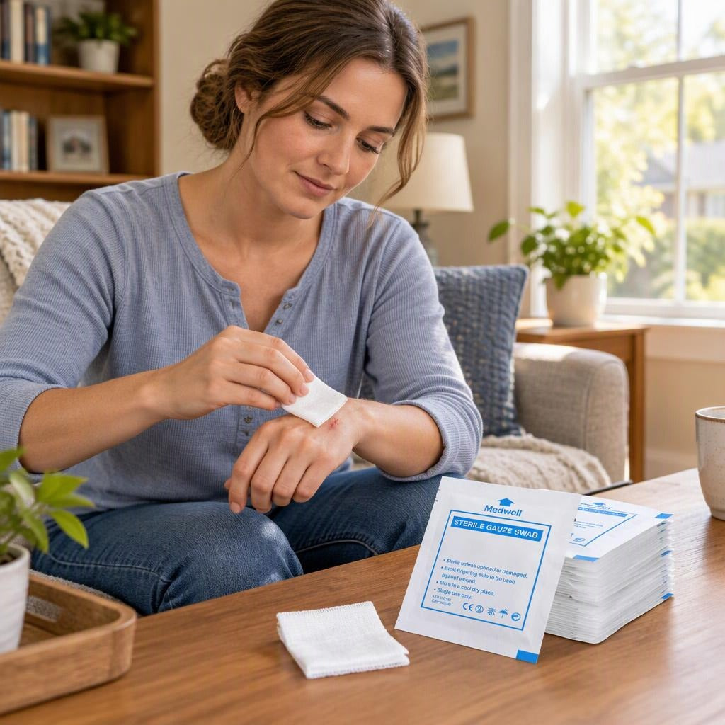 20-Piece 8-Layer Sterile Cotton Gauze Pads - at home