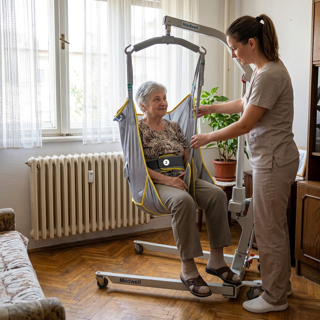 230kg-os hálós higiéniai emelőheveder betegáthelyezéshez - a mindennapokban