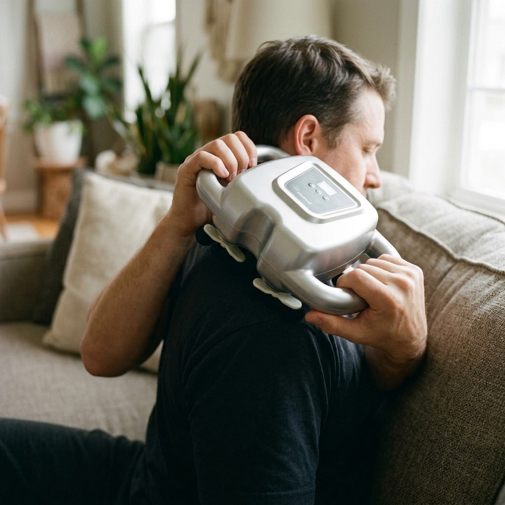 24-Head High-Frequency Vibration Massage Gun - in use