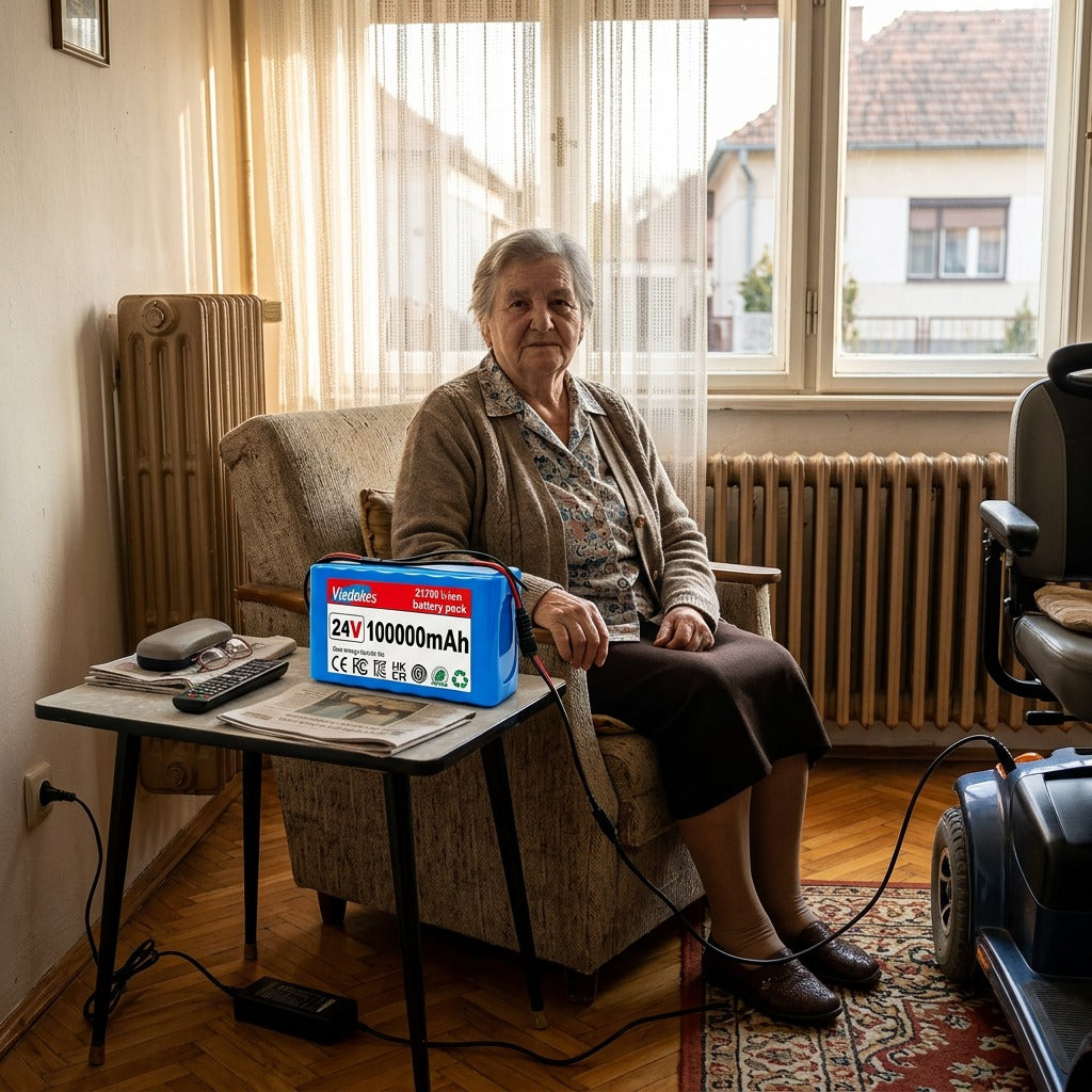 24 V-os újratölthető mobilitási akkumulátor töltővel - otthon