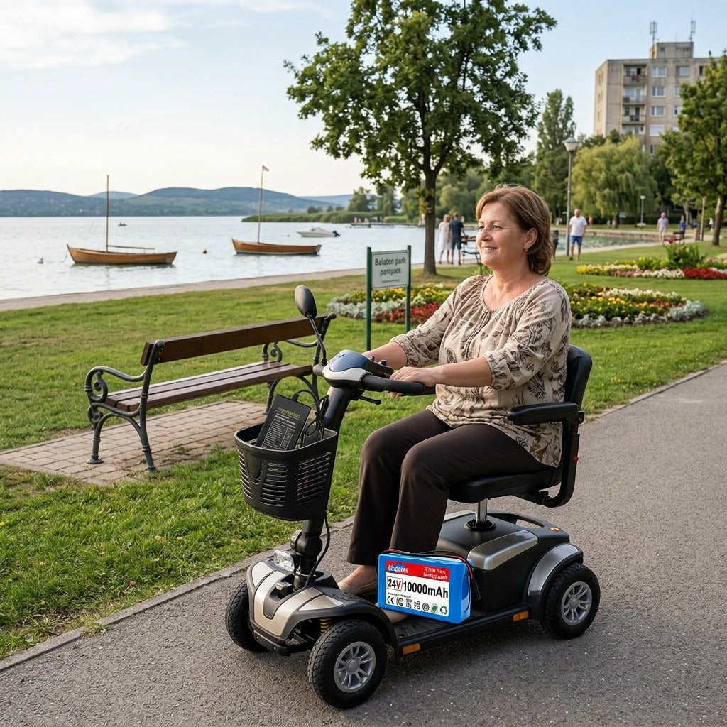 24 V-os újratölthető mobilitási akkumulátor töltővel - a mindennapokban