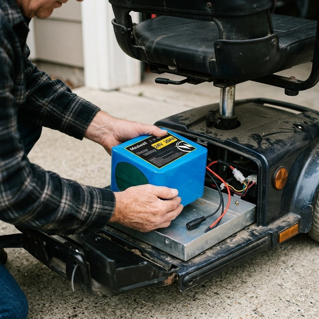 24V 20,000mAh Mobility Battery with 2A Charger - in use