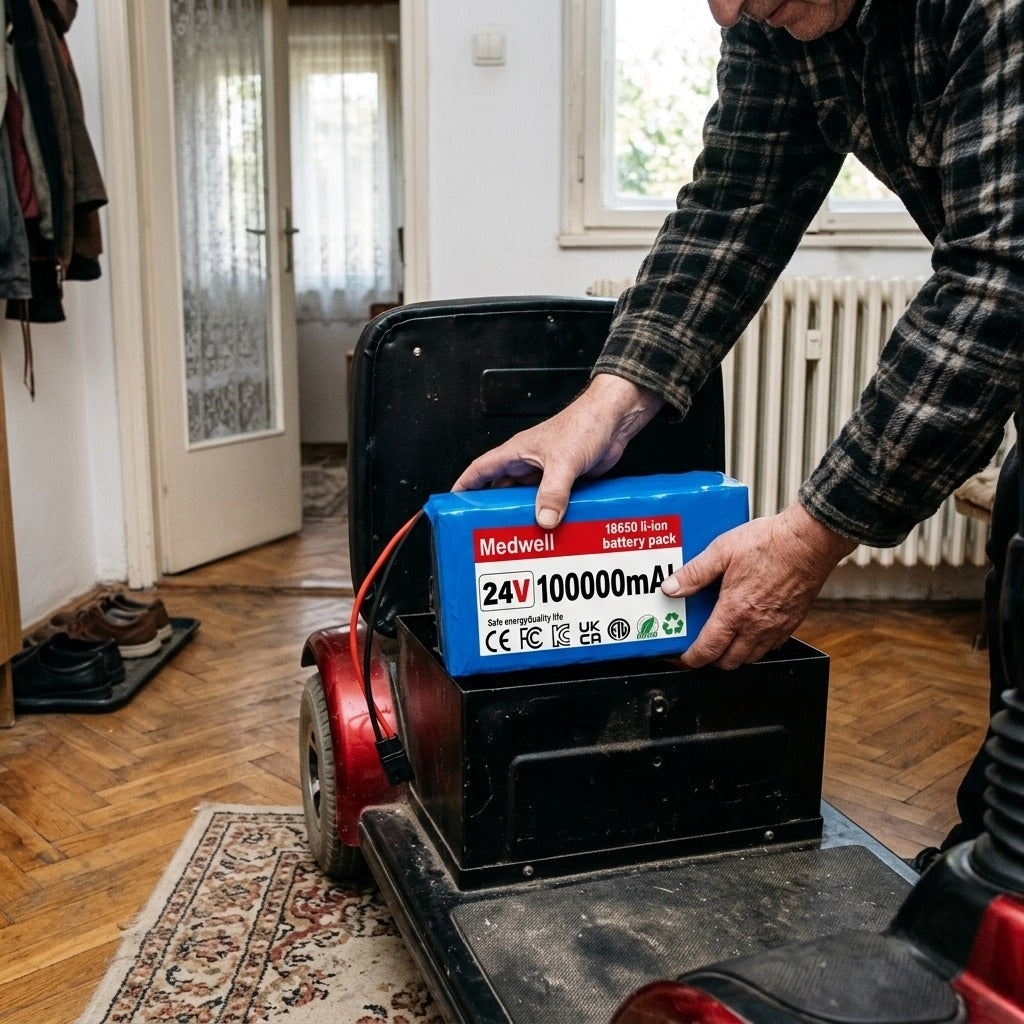24V lítiumion-akkumulátor rollerhez és kerekesszékhez - használat közben