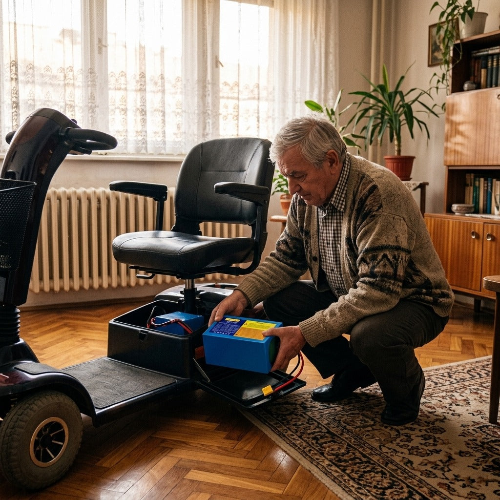 24V-os újratölthető akkumulátor kerekesszékhez és robogóhoz - otthon