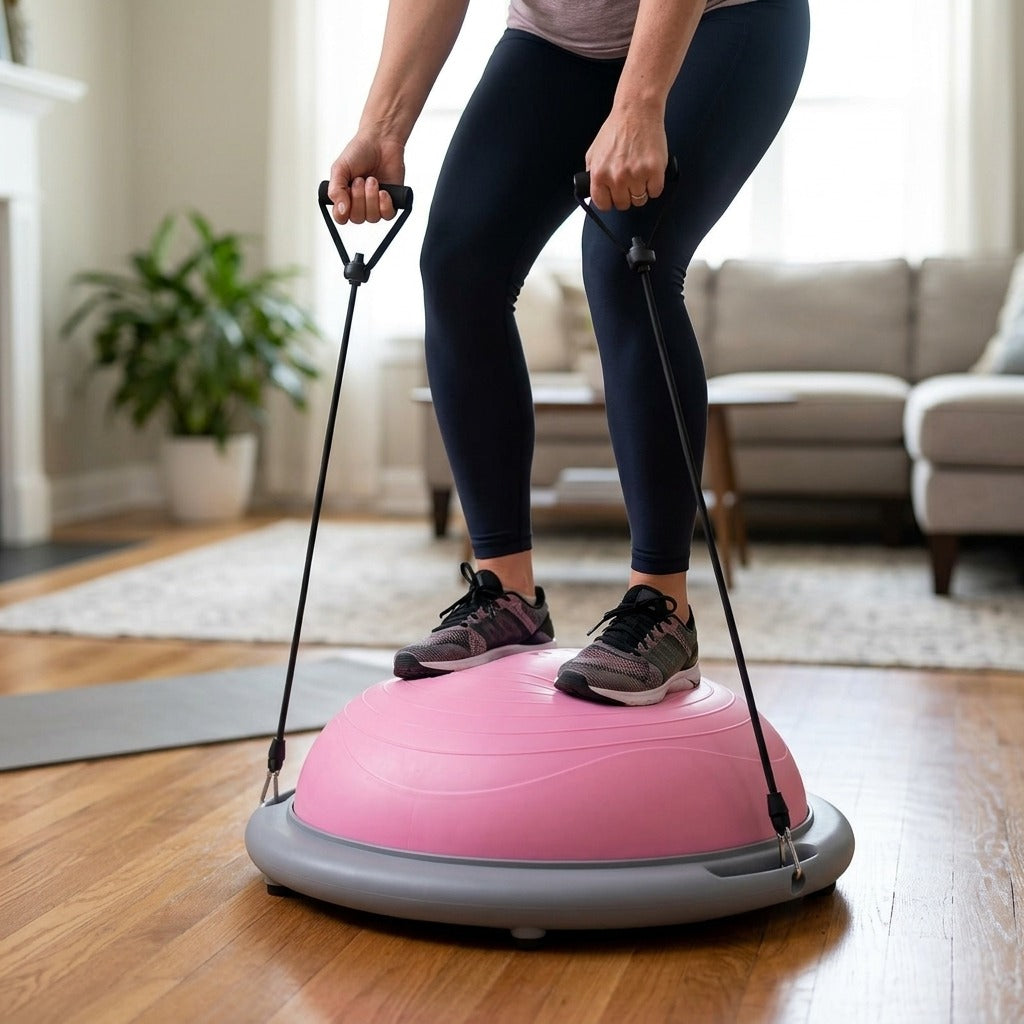 26-Inch Inflatable Half Balance Ball with Pump - in use