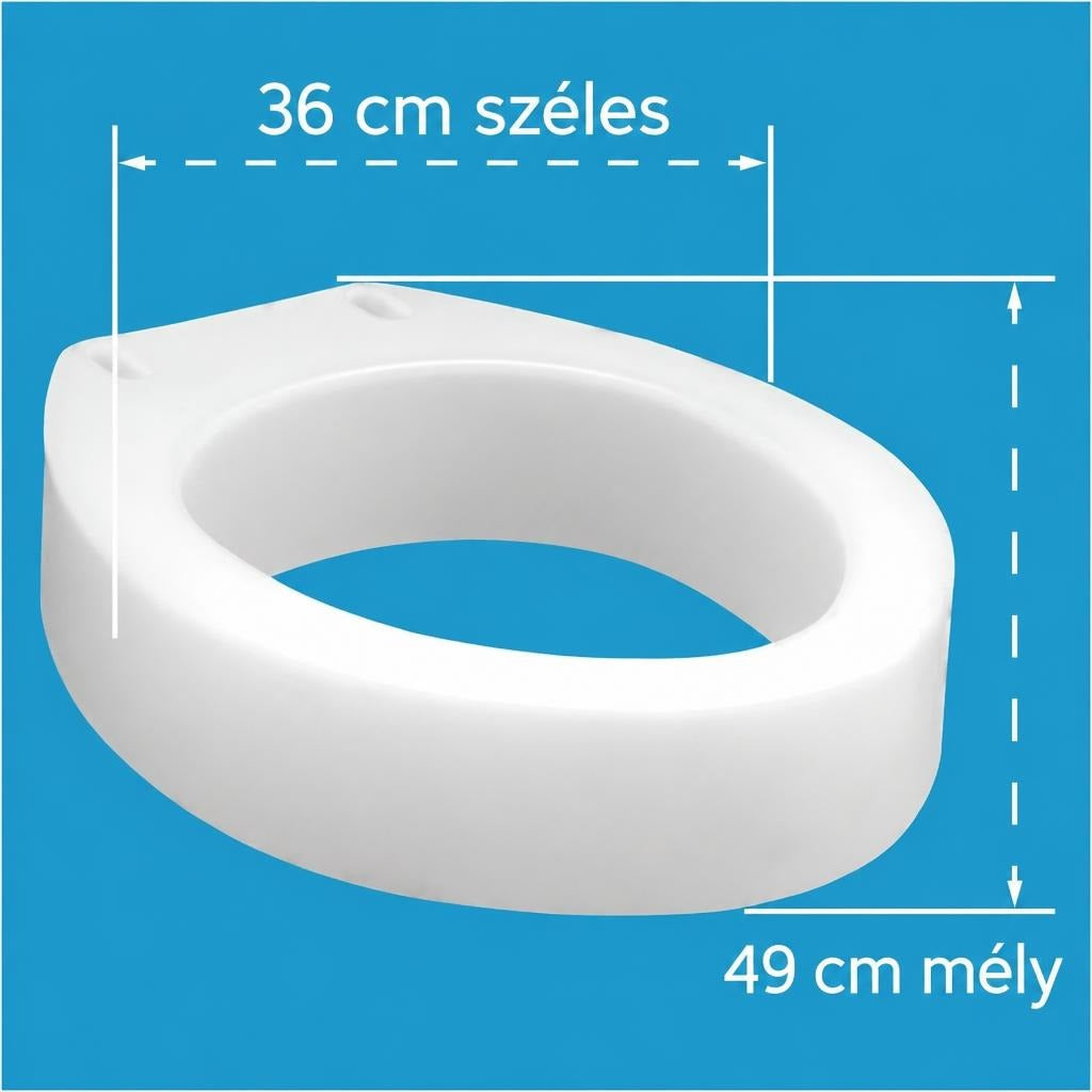 Fehér színű wc magasító méretei: 36 cm széles és 49 cm mély.