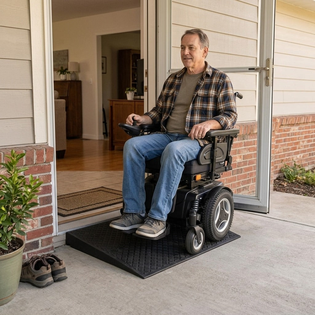 3 cm Portable Non-Slip Rubber Curb Ramp for Wheelchairs and Scooters - at home