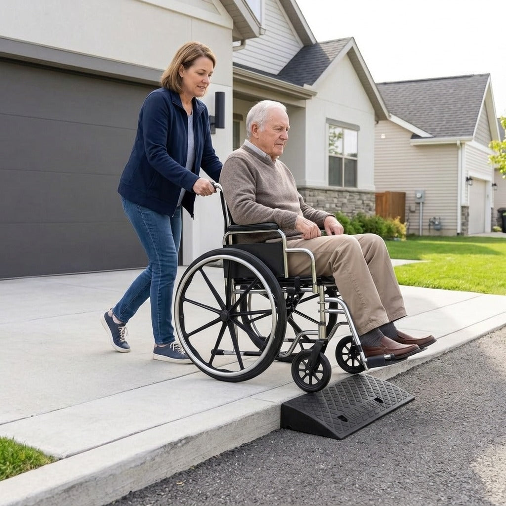 3 cm Portable Non-Slip Rubber Curb Ramp for Wheelchairs and Scooters - in everyday life