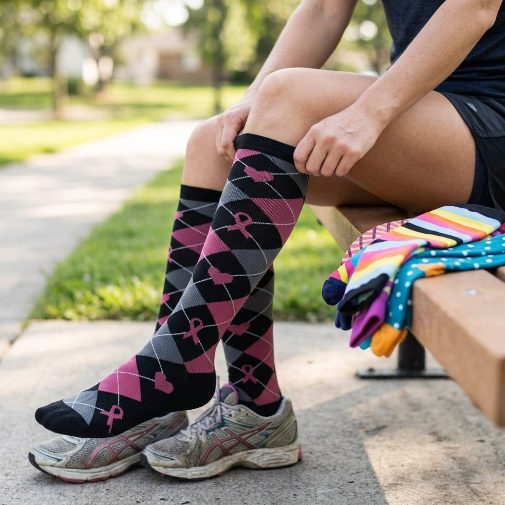 3-Pair Compression Socks in Random Colors - in use