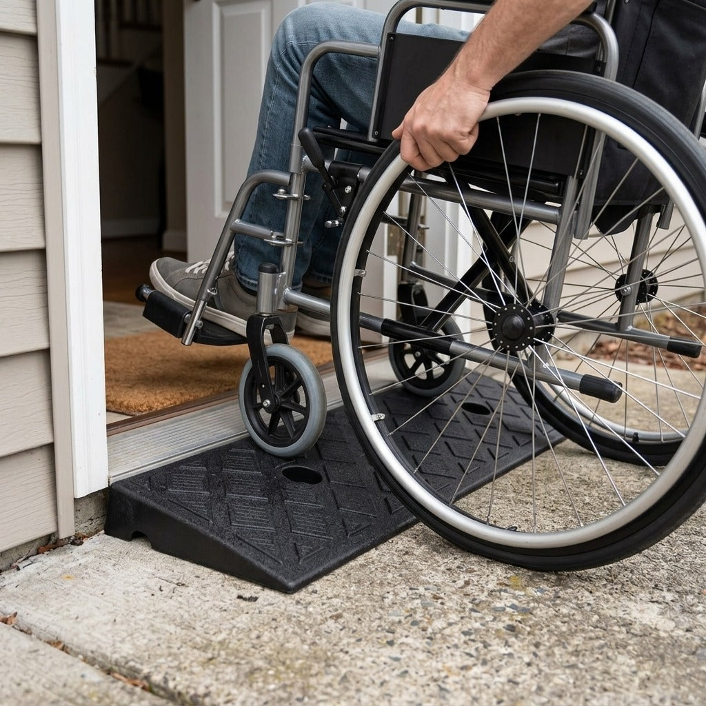 30mm Plastic Non-Slip Kerb Ramp for Wheelchairs - in use