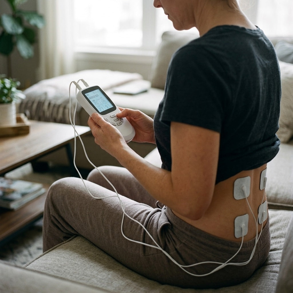 36-Mode Battery-Powered EMS Muscle Stimulator - in use