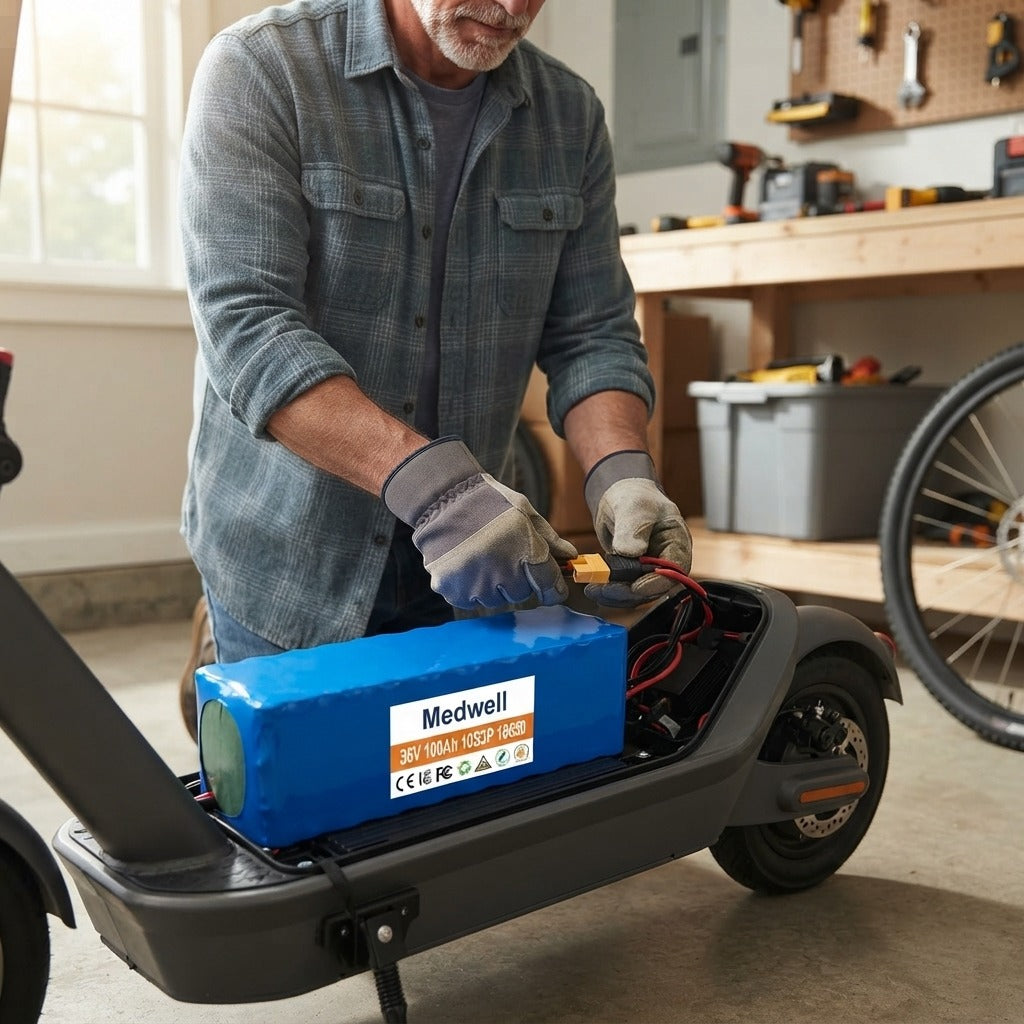 36V 100Ah Lithium-Ion Mobility Scooter Battery - in use