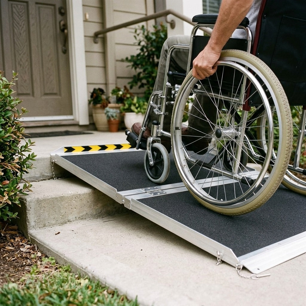 3FT Folding Wheelchair Ramp with Non-Slip Surface - in use