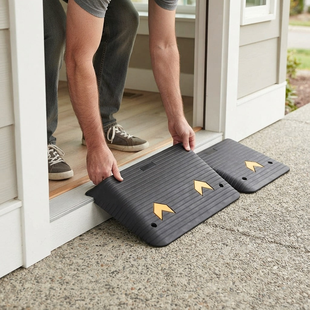 4-Inch Rubber Threshold Ramps, 2-Pack - in use