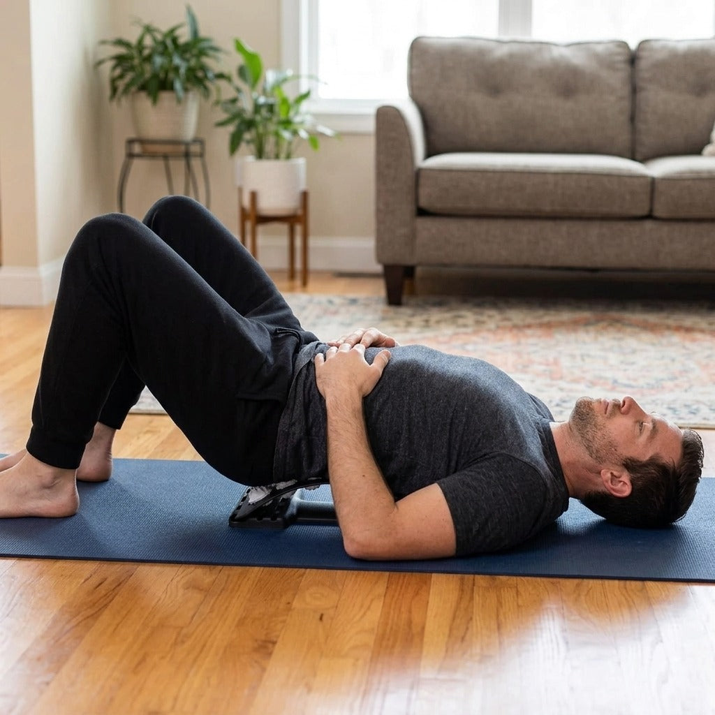 4-Level Adjustable Back Stretcher for Home Exercise - in use