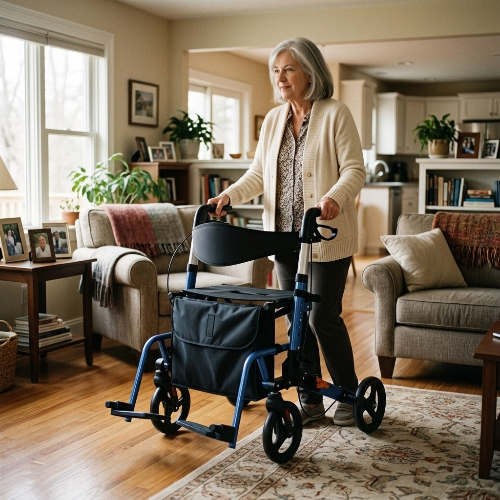 4-Wheel Aluminum Rollator Walker, Foldable, Adjustable Height - at home