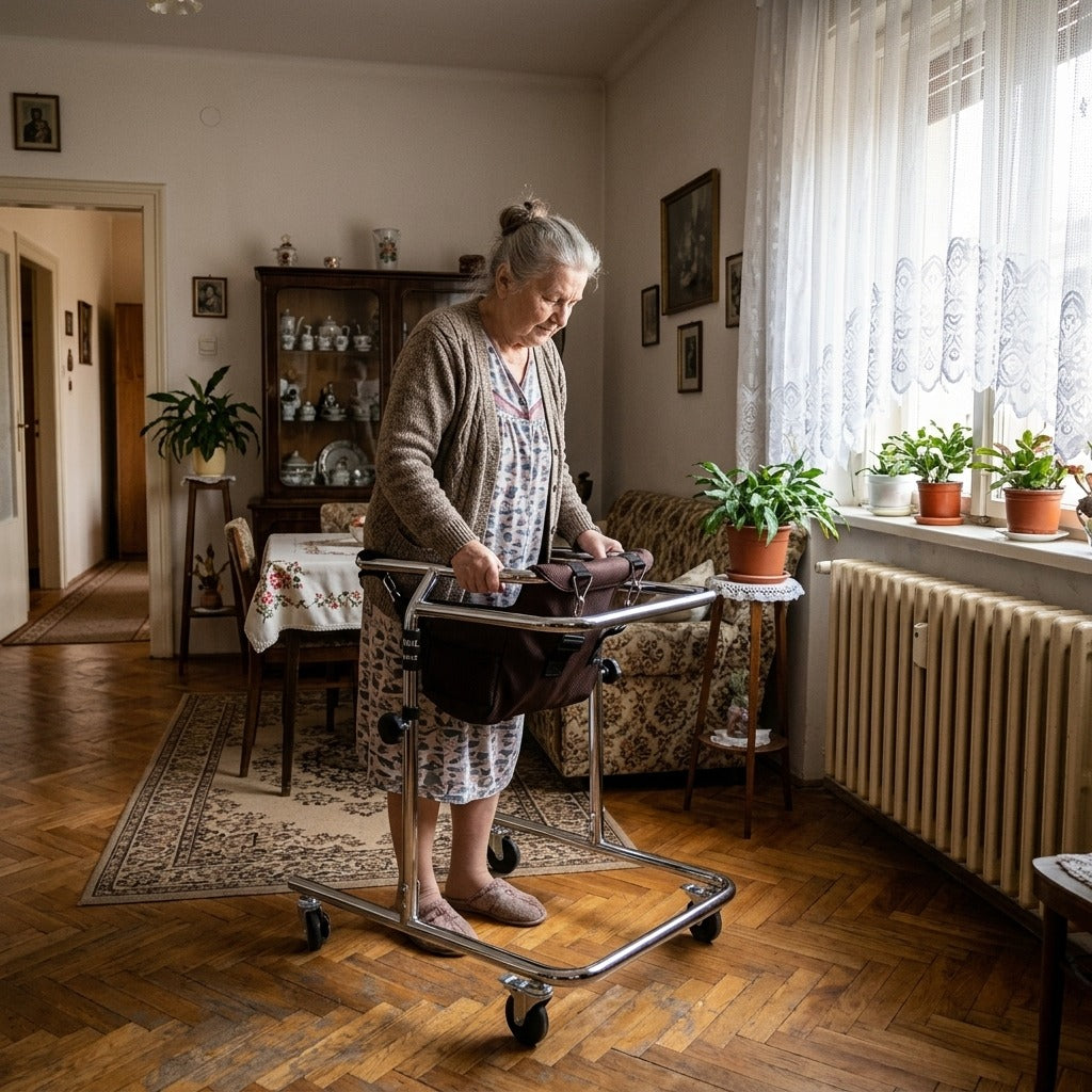 4 kerekű rollátor üléssel és kosárral - otthon