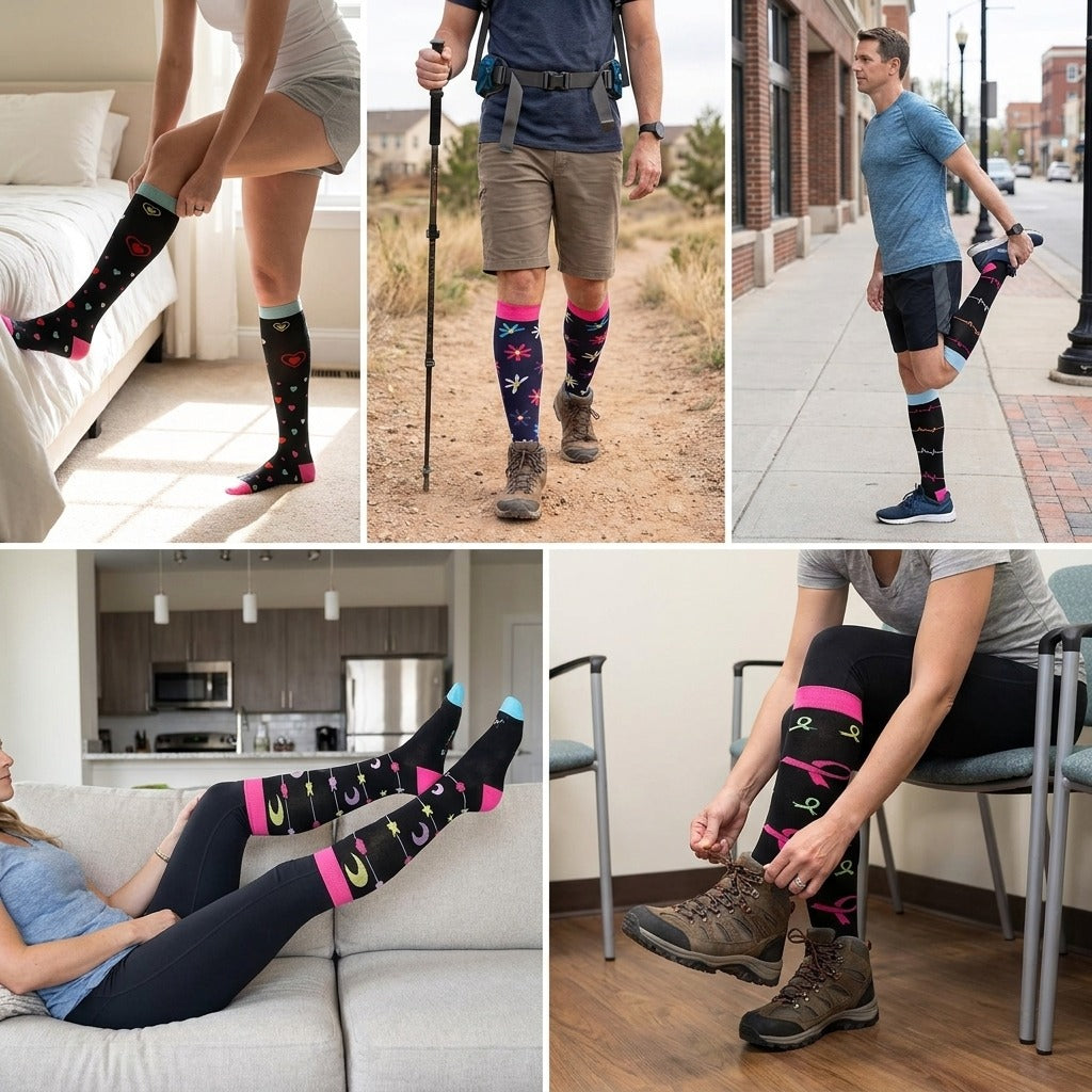 5-Pair Crew Compression Socks for Hiking and Running - in use