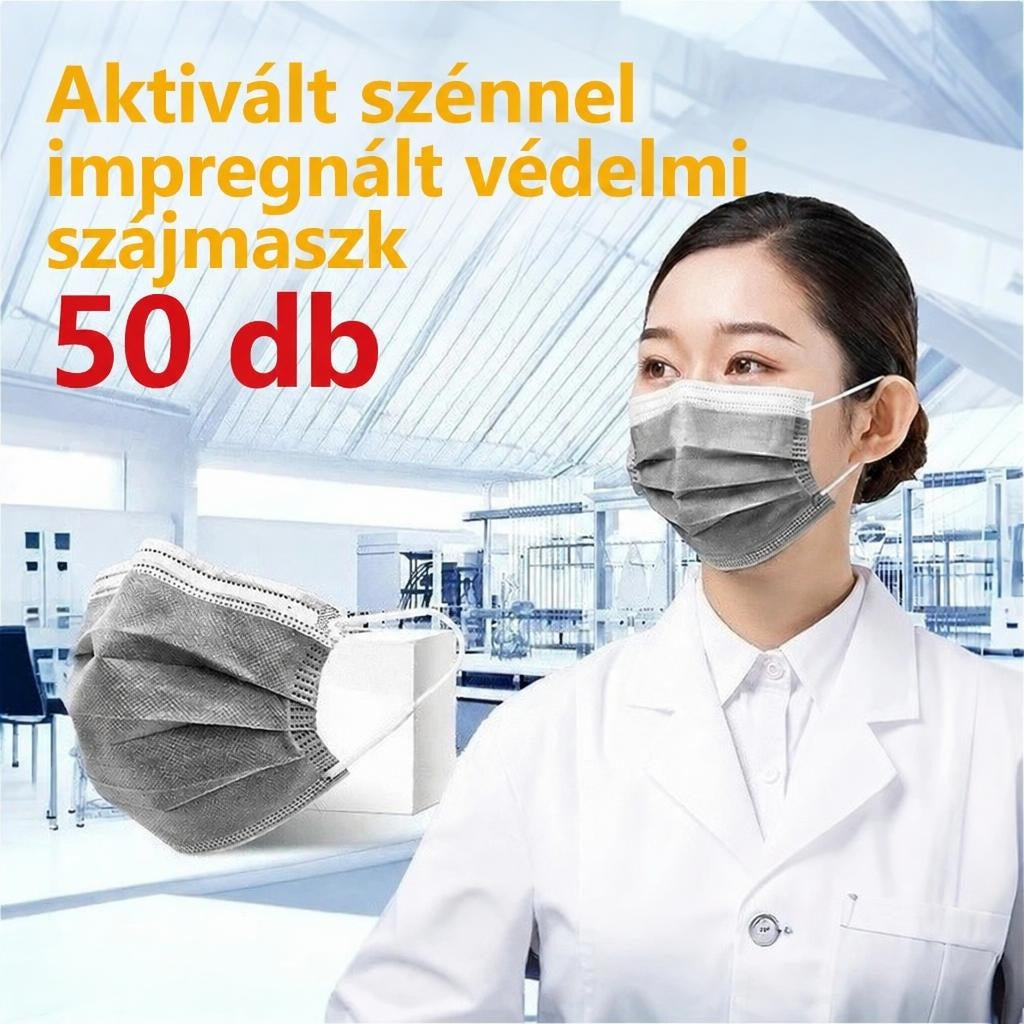 50 darabos, négyrétegű, aktív szenes eldobható maszk