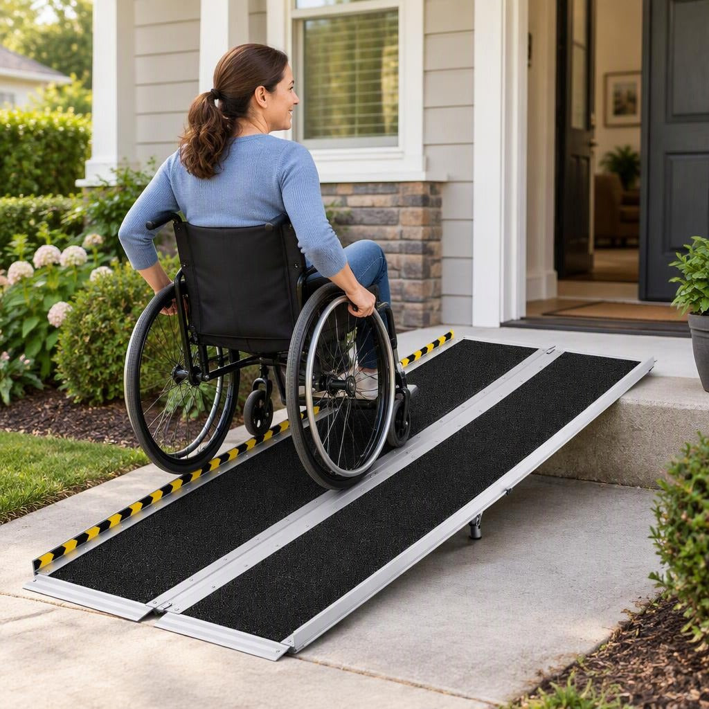 6-Foot Folding Aluminum Wheelchair Ramp, 800 lb Capacity - in everyday life