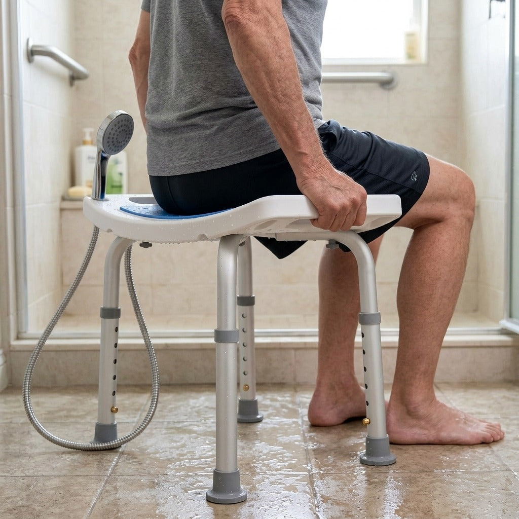 6-Level Adjustable Curved Bath Stool - in use