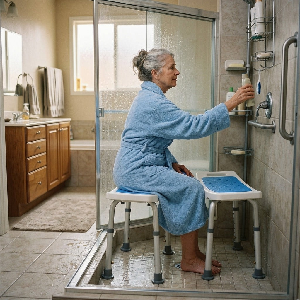6-Level Adjustable Curved Bath Stool - at home
