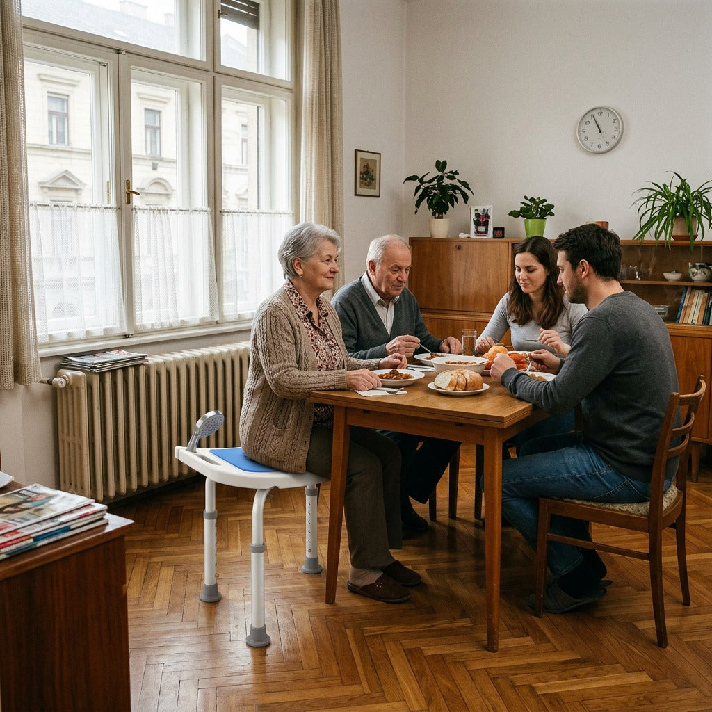 6 fokozatban állítható, ívelt fürdőszék - otthon