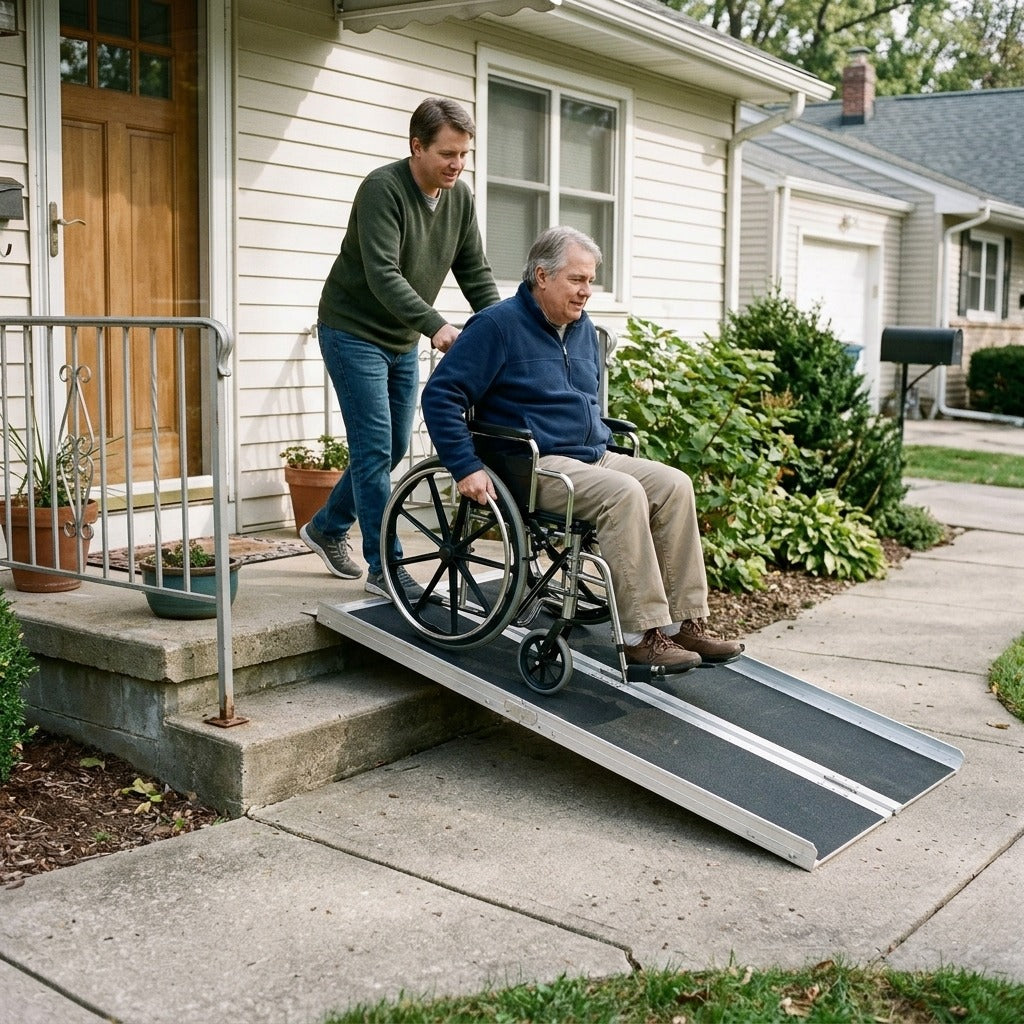 60-Inch Aluminum Folding Wheelchair and Scooter Ramp - in everyday life