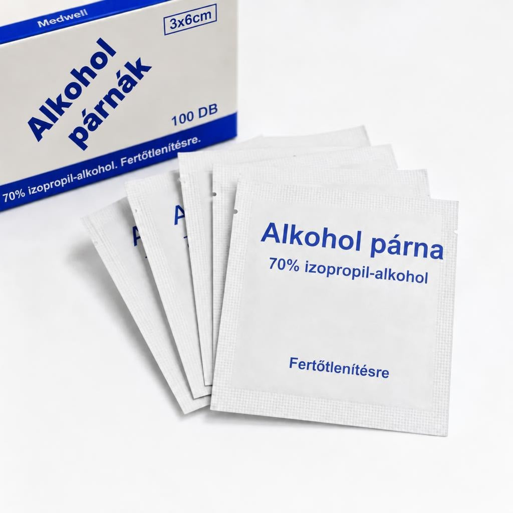 70%-os izopropil-alkoholos, egyenként csomagolt törlőkendők