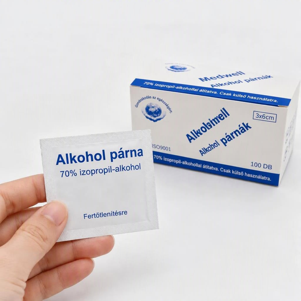70%-os izopropil-alkoholos, egyenként csomagolt törlőkendők