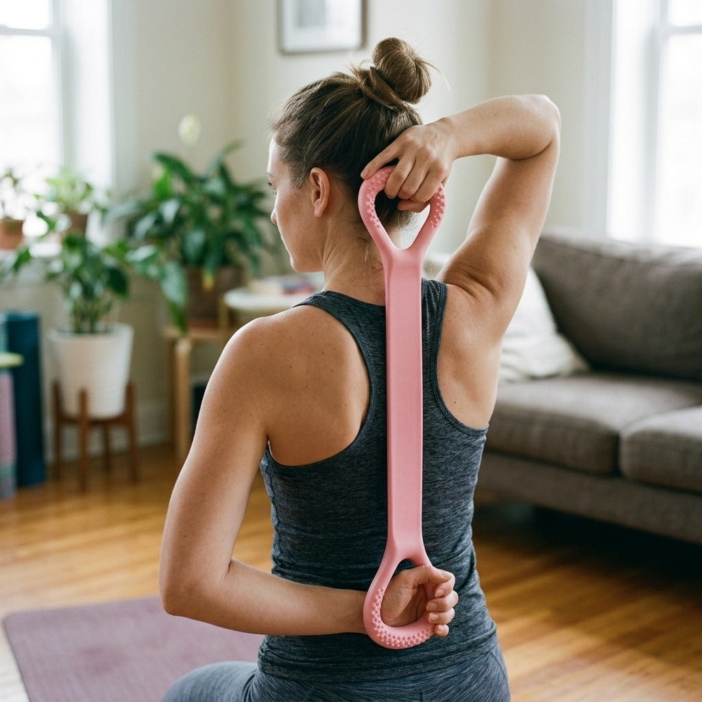 8-Shaped Shoulder and Back Stretch Band - in use