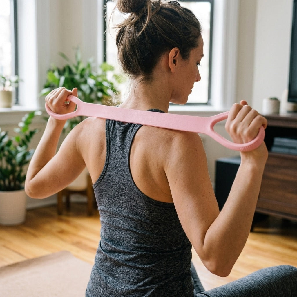 8-Shaped Shoulder and Back Stretching Band - in use