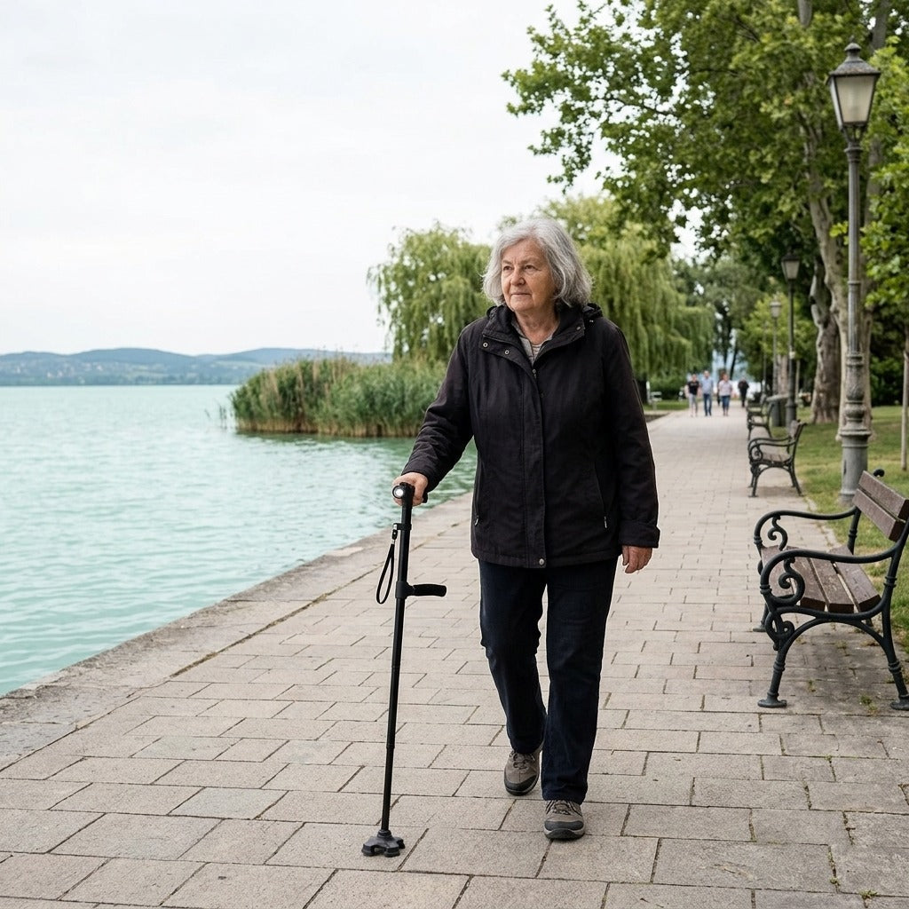95 cm-es összecsukható túrabot zseblámpával - a mindennapokban