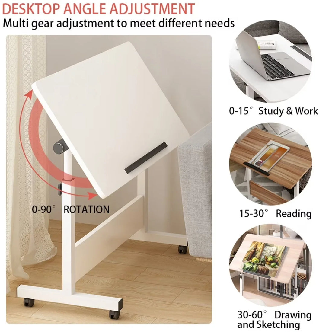 Adjustable-Height Overbed Table with Wheels