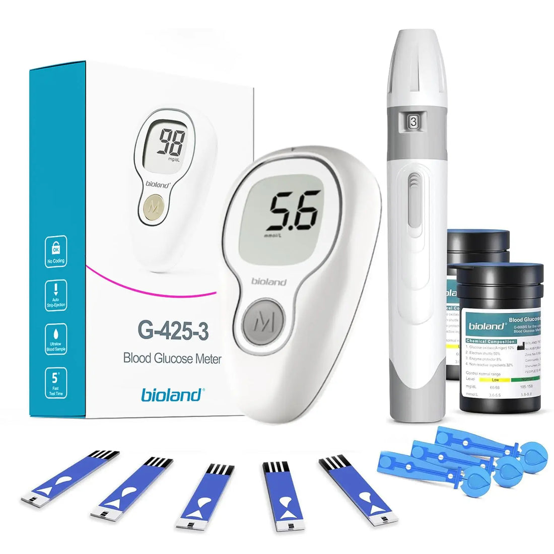 Blood Glucose Monitor Kit with Strips and Lancets