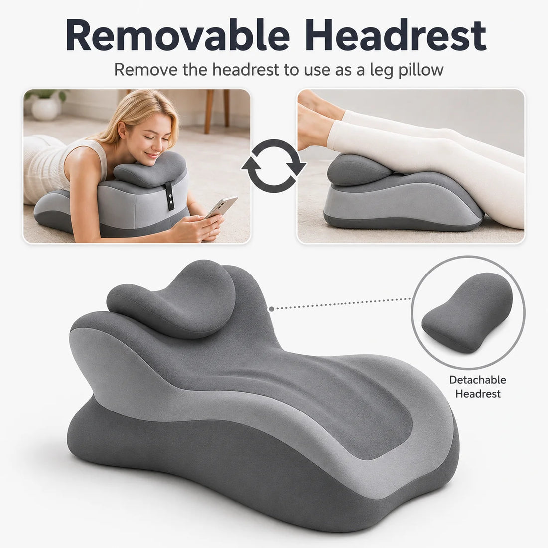 Memory Foam Prone Reading Pillow with Removable Headrest, Anti-Slip