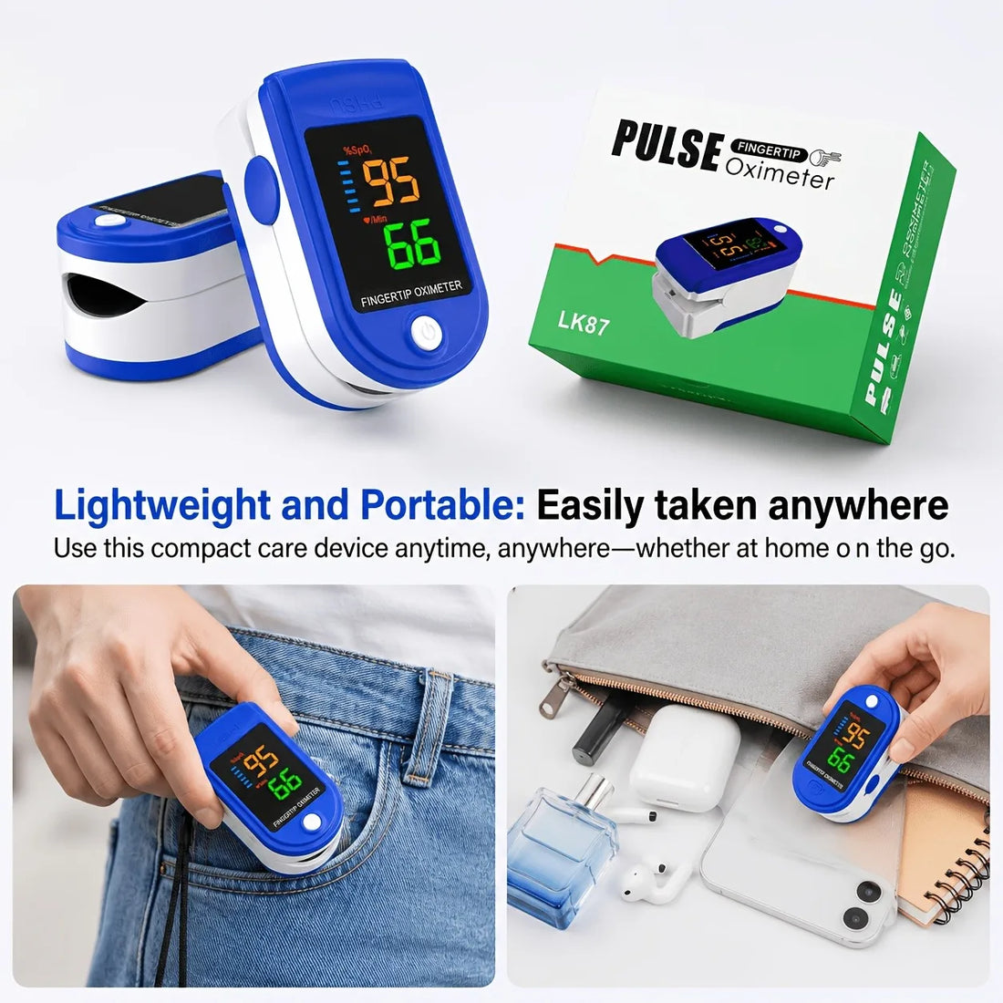 Large Display Fingertip Pulse Oximeter, SpO2 and Heart Rate