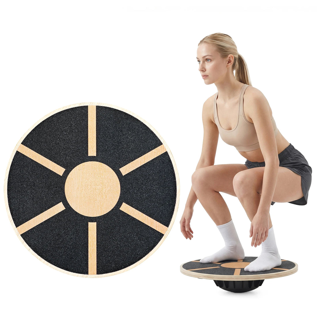 Wooden Balance Board with Rubber Base