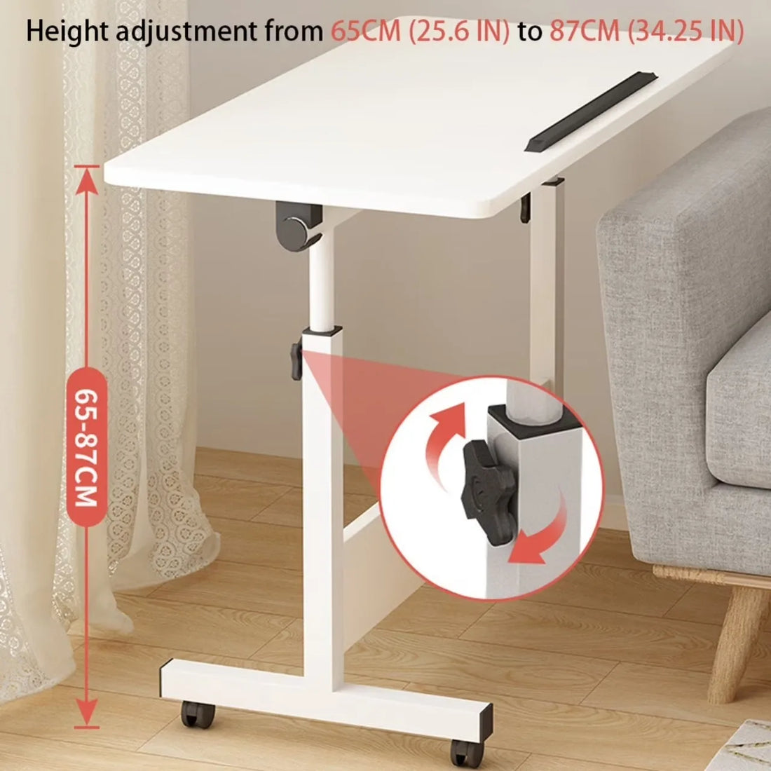 Adjustable-Height Overbed Table with Wheels