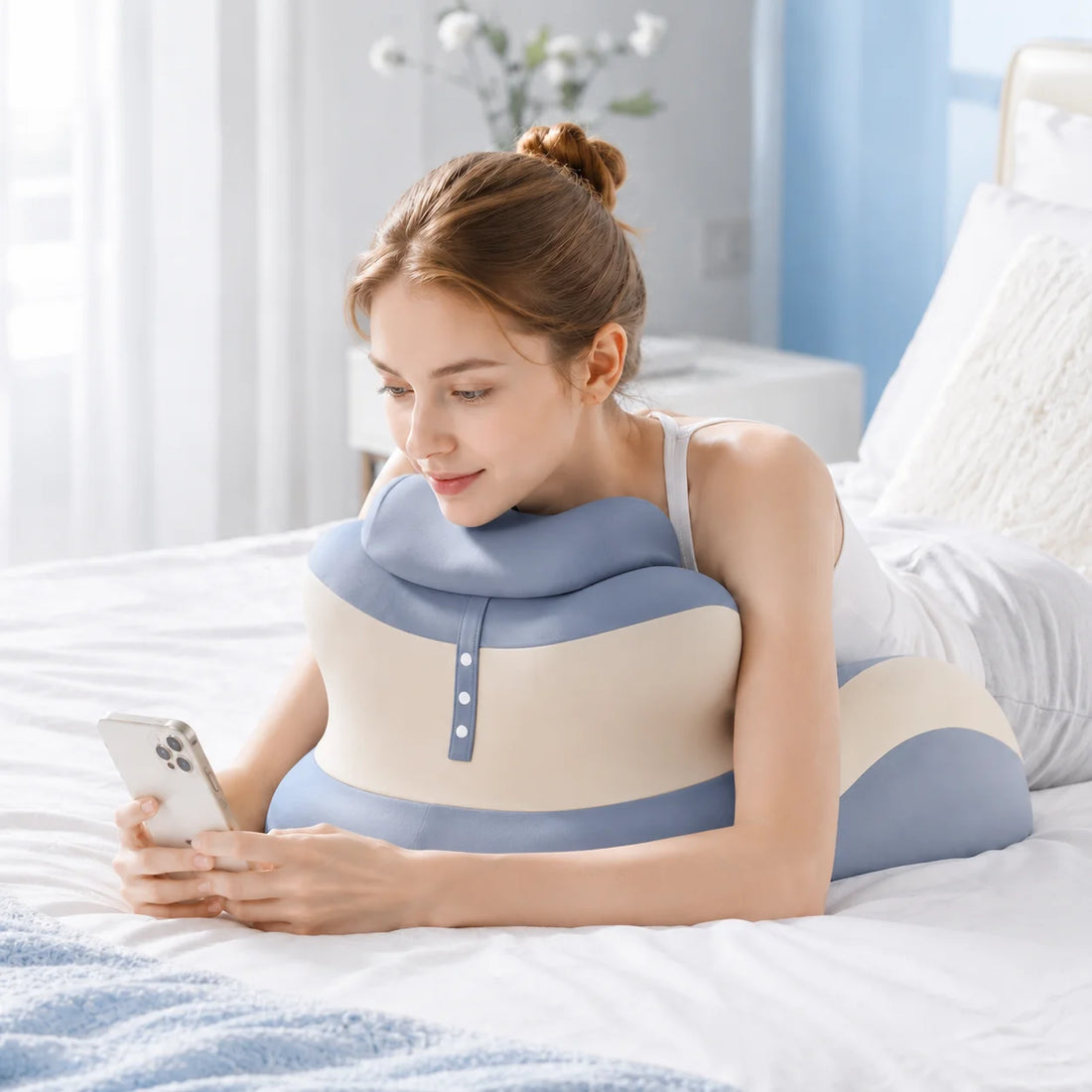 Memory Foam Prone Reading Pillow with Removable Headrest, Anti-Slip