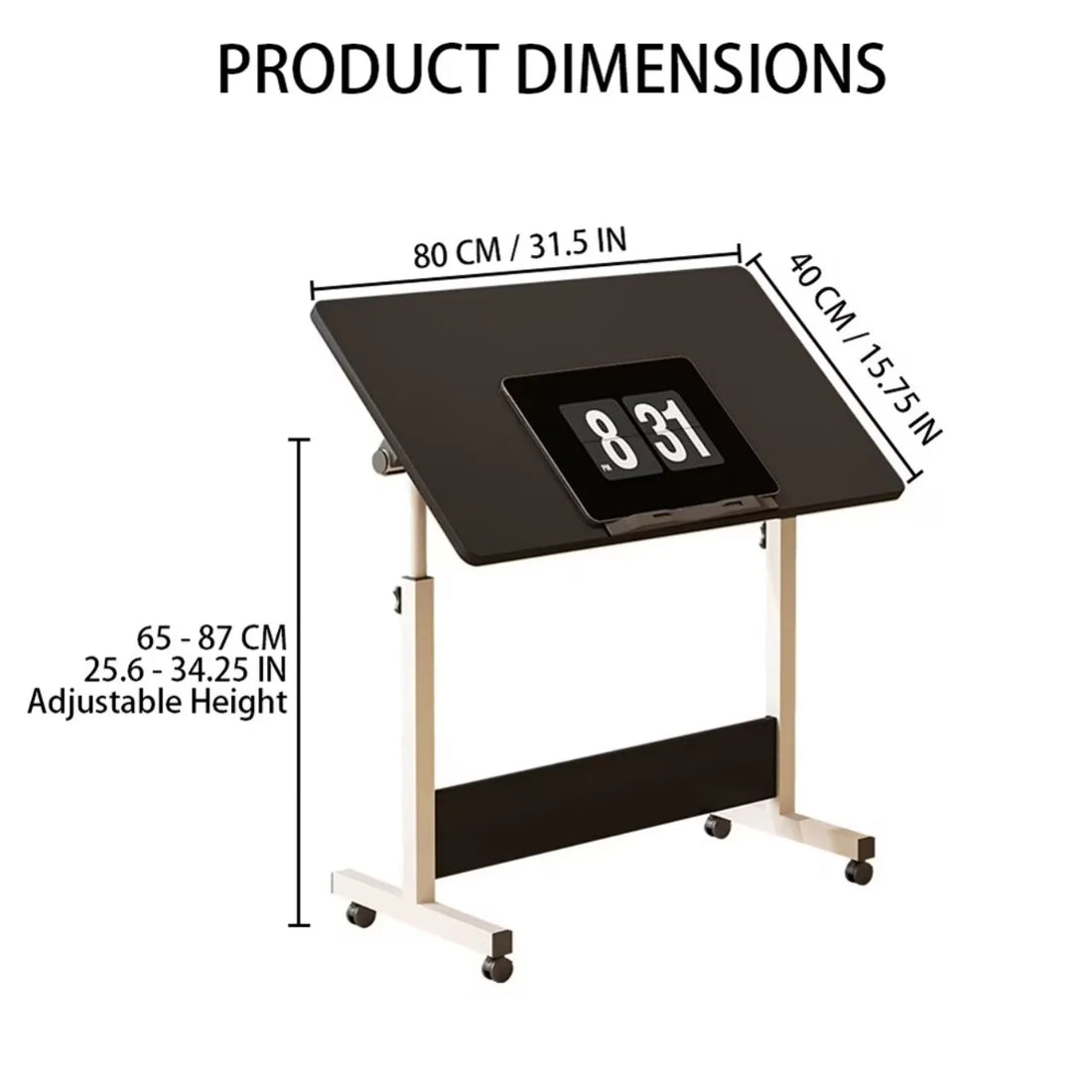 Adjustable-Height Overbed Table with Wheels