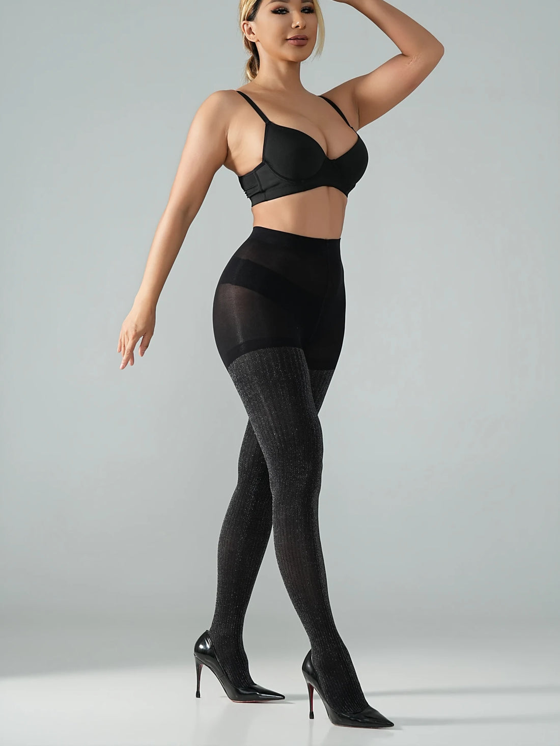 High-Waist Ribbed Glitter Tights, 2-Piece